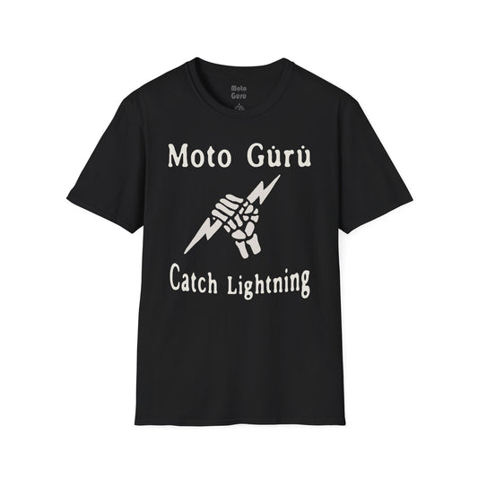 Moto Guru Catch Lightning Unisex Softstyle T-Shirt, Cool Graphic Tee, Motorcycle Apparel, Gift for Bikers, Casual Streetwear