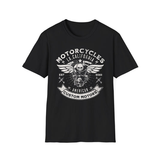 Custom Motors Skull Vintage Design Motorcycle T-Shirt