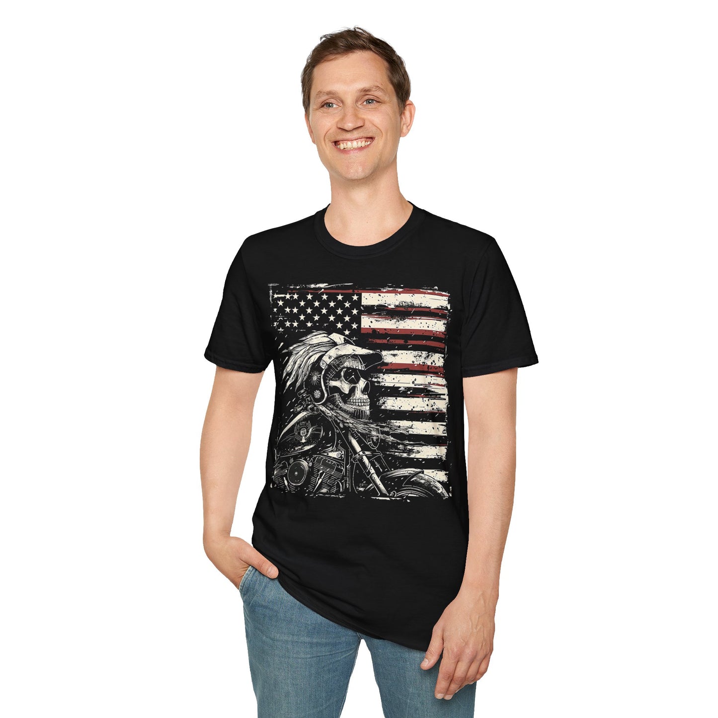 Patriotic Skull Vintage Design Motorcycle T Shirt