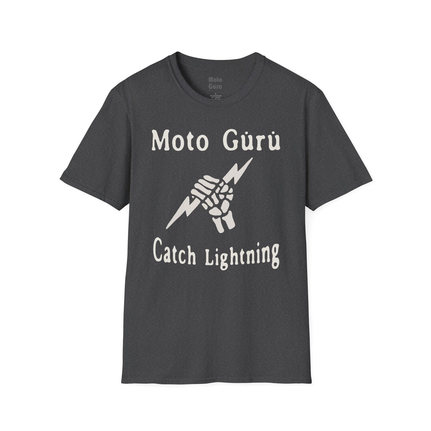 Moto Guru Catch Lightning Unisex Softstyle T-Shirt, Cool Graphic Tee, Motorcycle Apparel, Gift for Bikers, Casual Streetwear