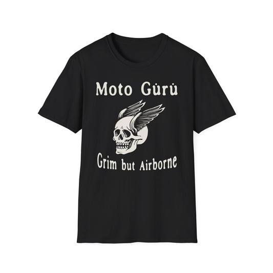 Grim But Airborne Skull Punk Vintage Design Motorcycle T-Shirt