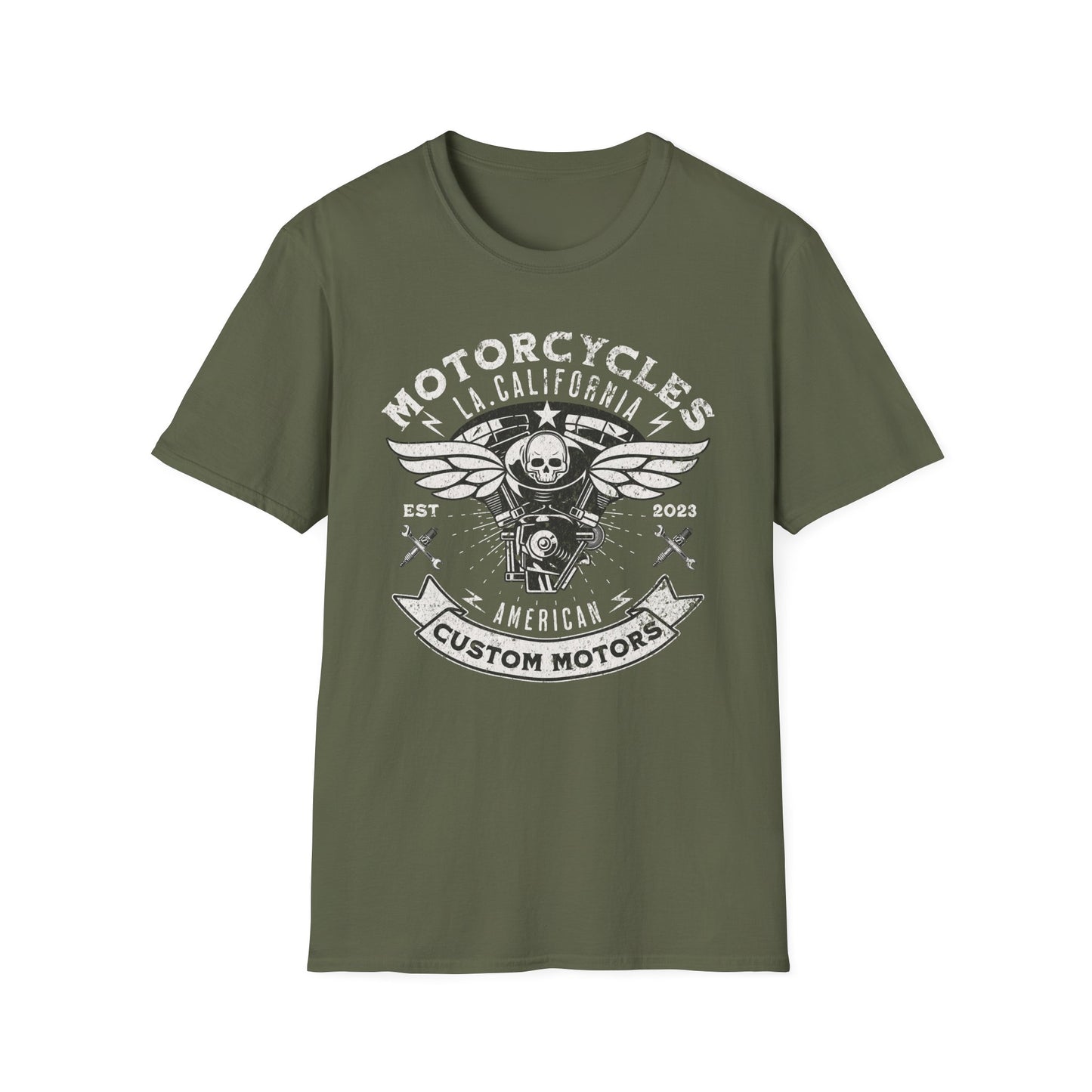 Custom Motors Skull Vintage Design Motorcycle T-Shirt