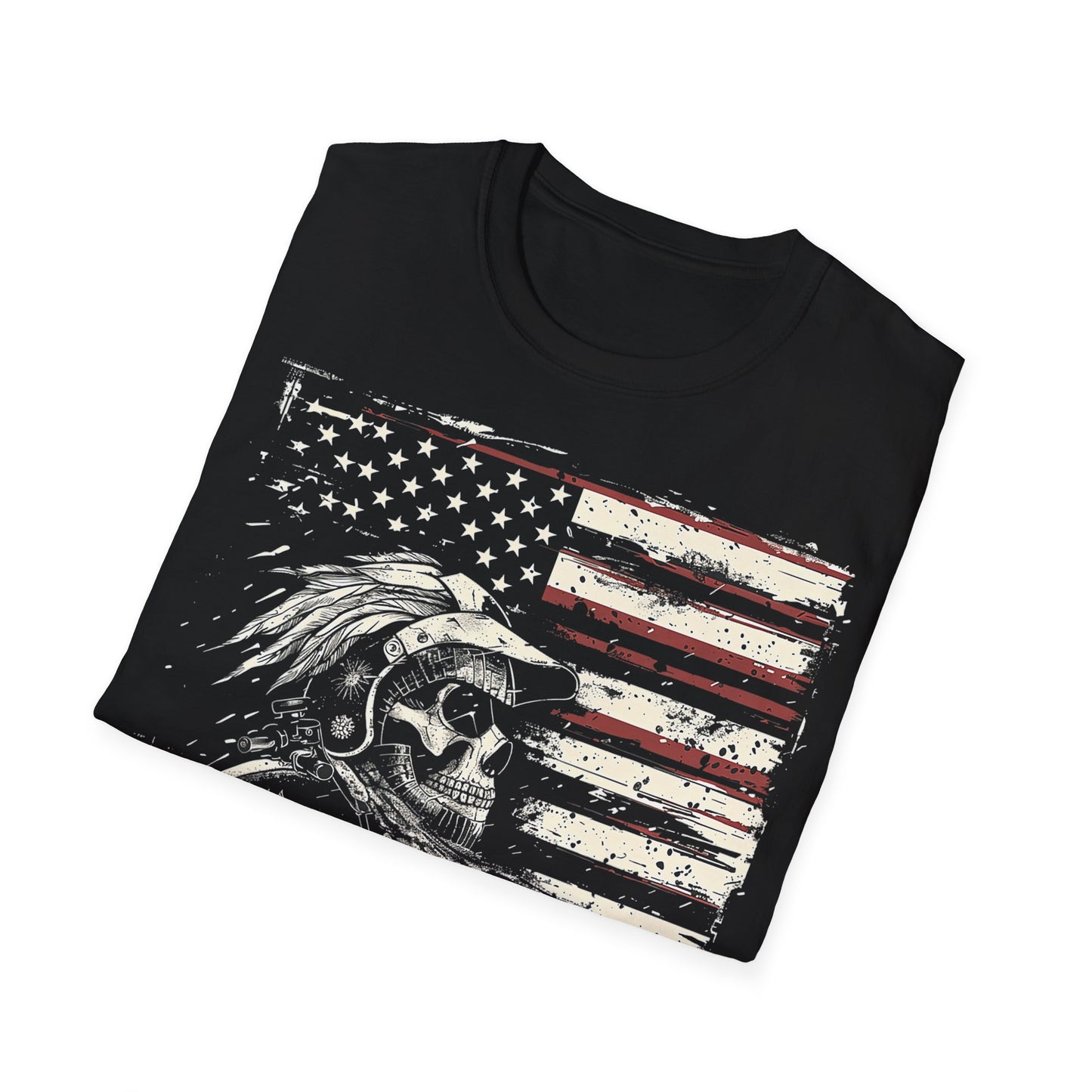 Patriotic Skull Vintage Design Motorcycle T Shirt