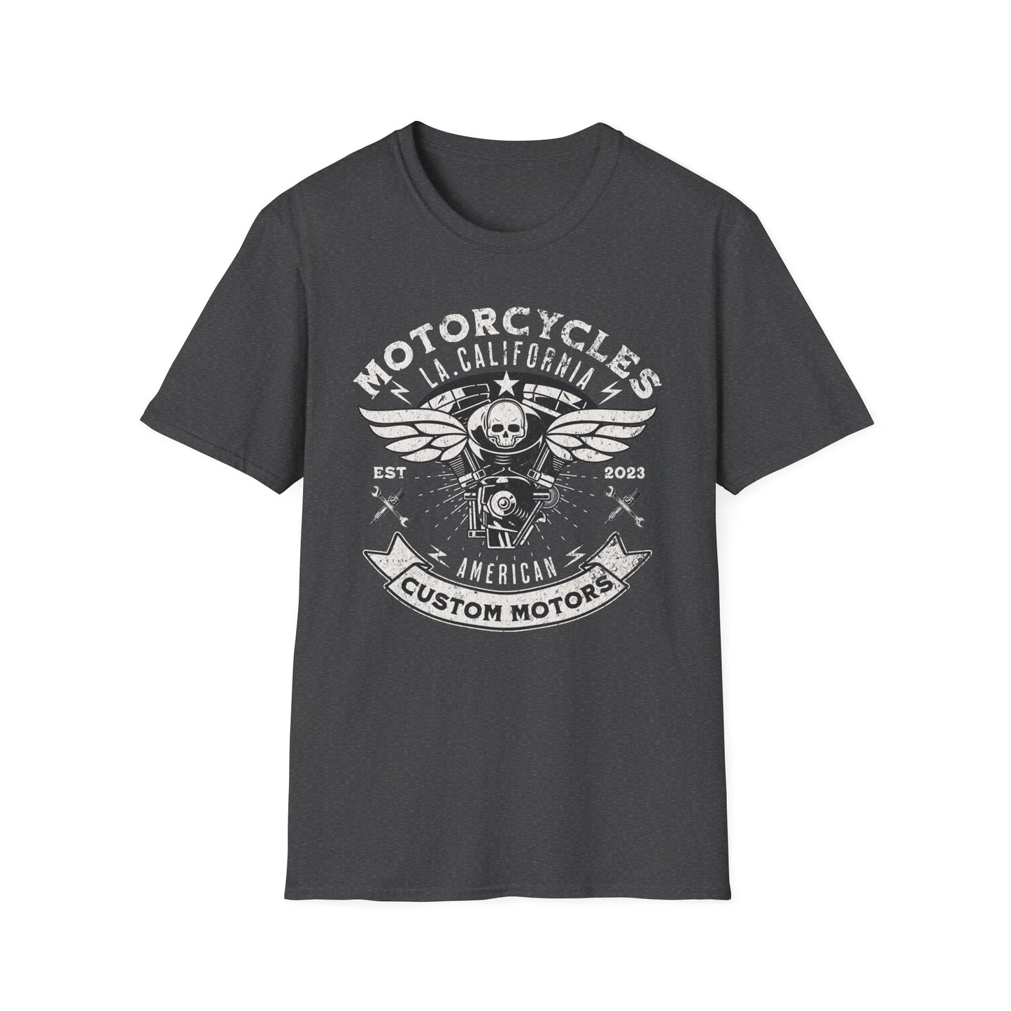 Custom Motors Skull Vintage Design Motorcycle T-Shirt