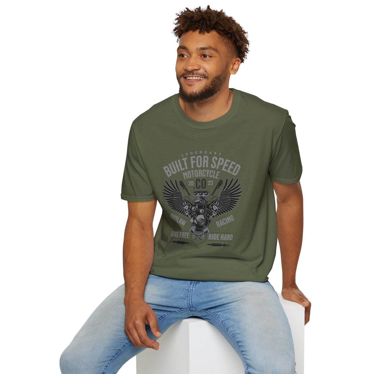 Built for Speed, Live Free, Ride Hard Vintage Design Motorcycle T-Shirt