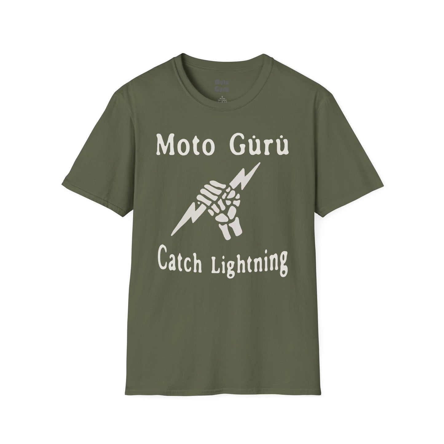 Moto Guru Catch Lightning Unisex Softstyle T-Shirt, Cool Graphic Tee, Motorcycle Apparel, Gift for Bikers, Casual Streetwear
