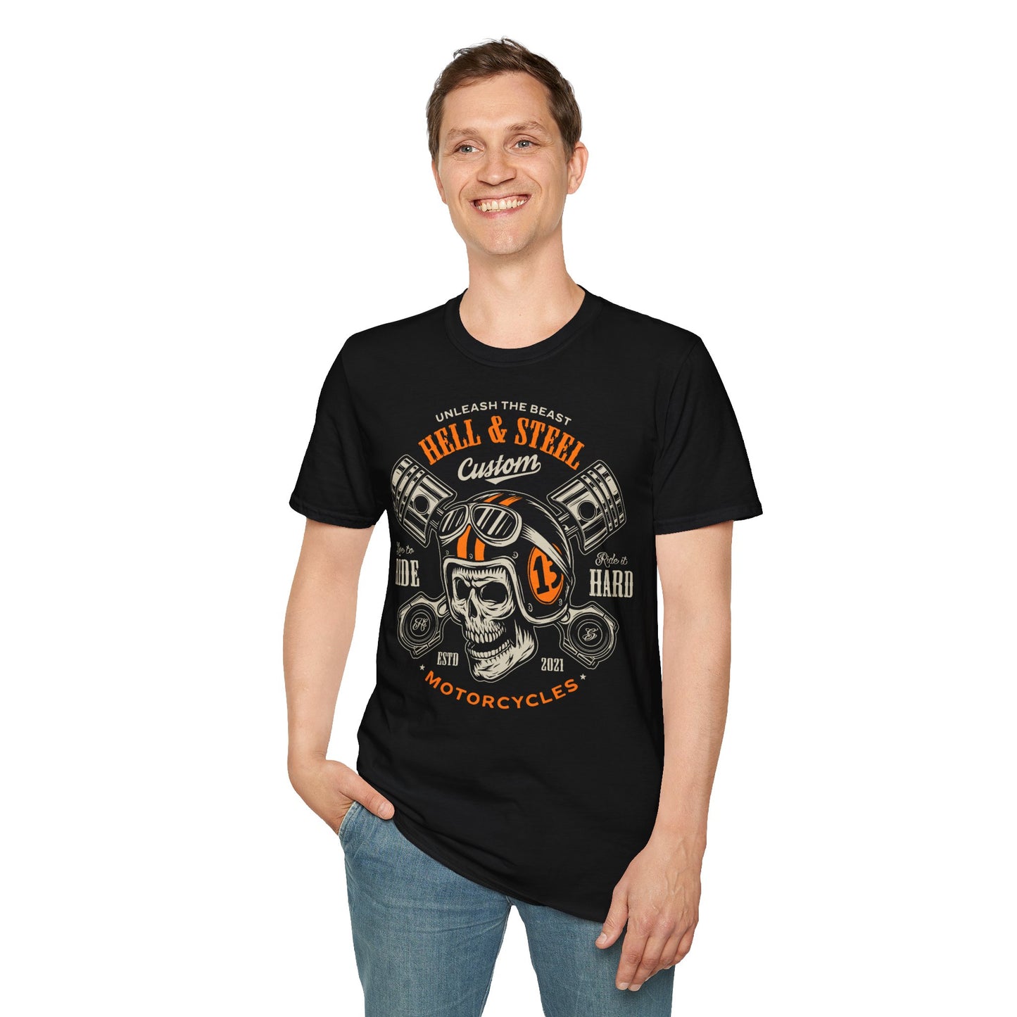 Hell & Steel Vintage Design Motorcycle T Shirt