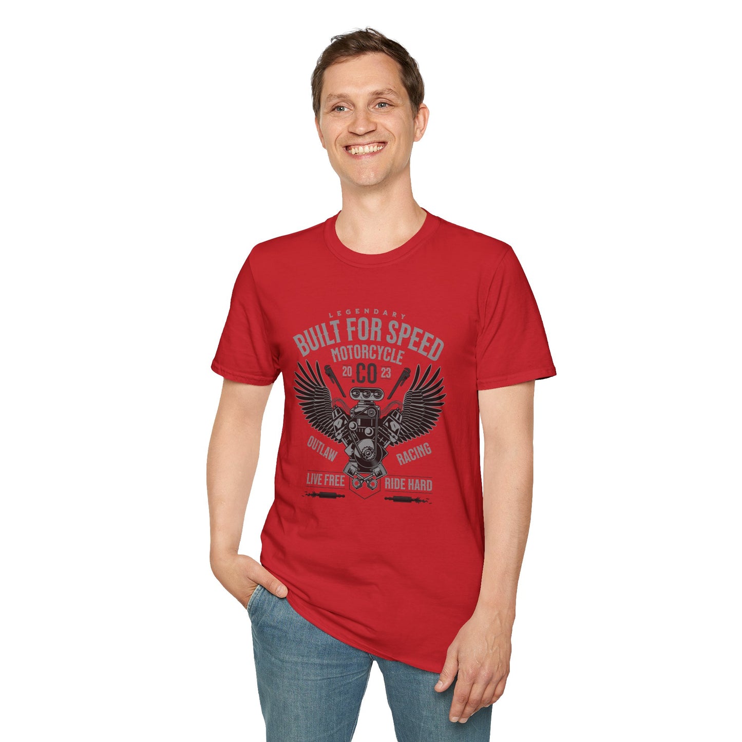 Built for Speed, Live Free, Ride Hard Vintage Design Motorcycle T-Shirt