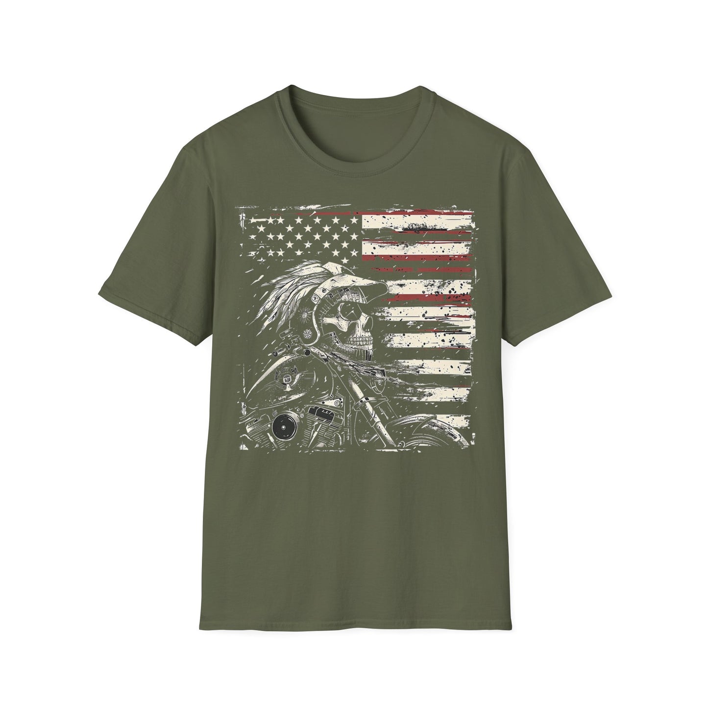 Patriotic Skull Vintage Design Motorcycle T Shirt