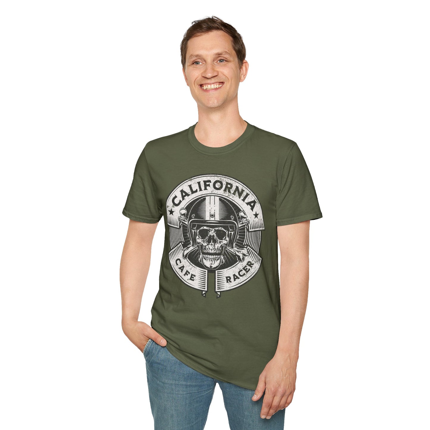 California Skull Caffe Racer Vintage Design Motorcycle T-Shirt