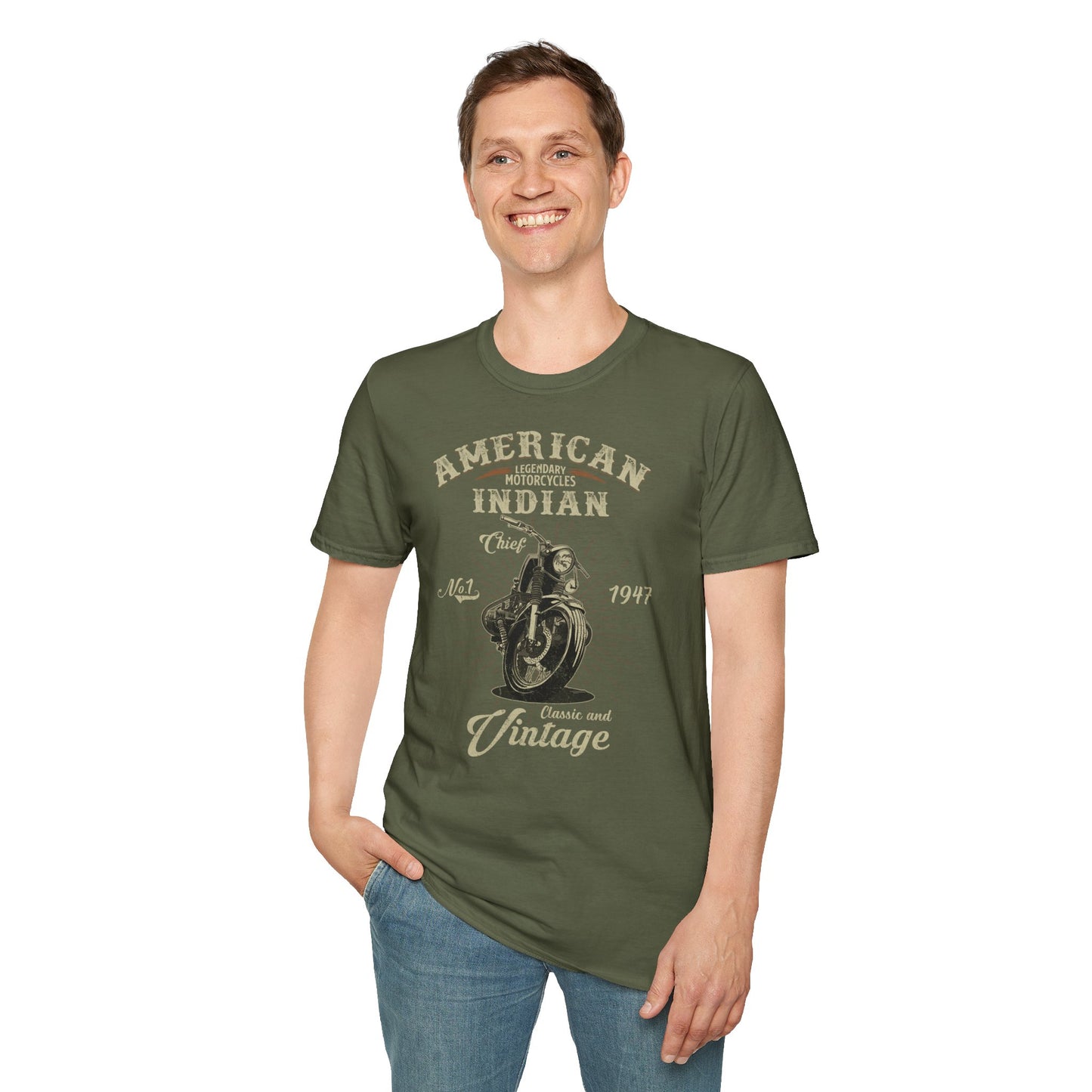 Vintage American Indian Vintage Design Motorcycle T Shirt