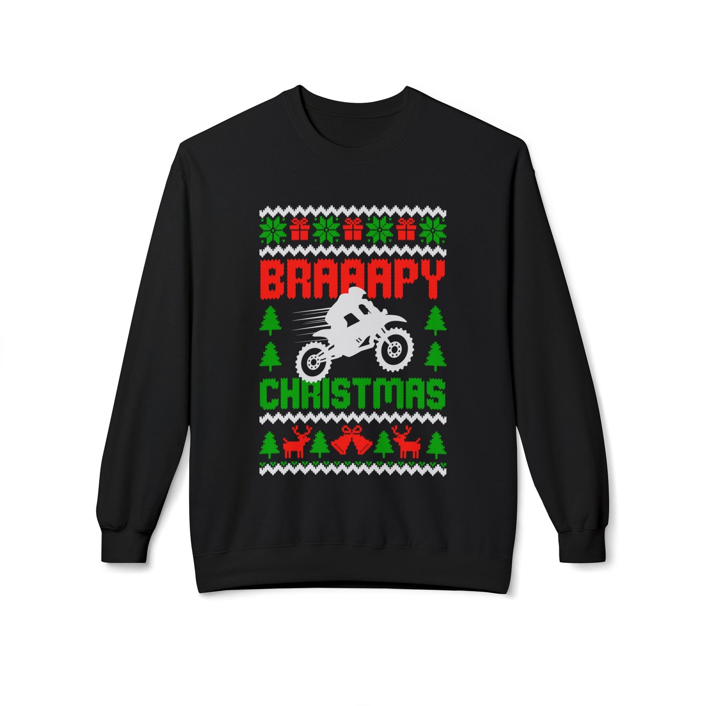 Braaapy Christmas Crewneck Sweatshirt | Dirt Bike Holiday Sweater Design