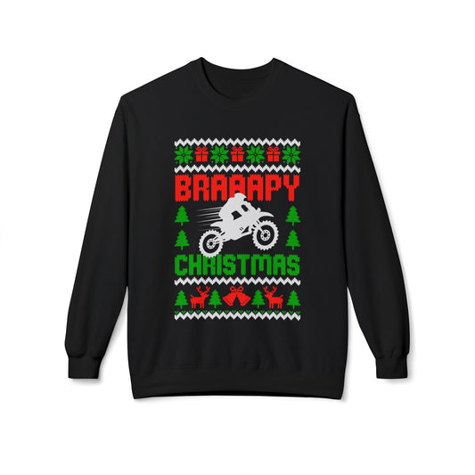 Braaapy Christmas Crewneck Sweatshirt | Dirt Bike Holiday Sweater Design