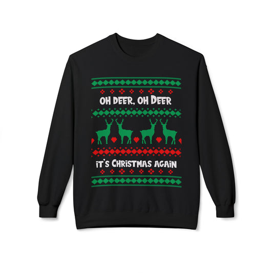 Oh My Deer It's Christmas Again Crewneck Sweatshirt | Reindeer Holiday Sweater Design