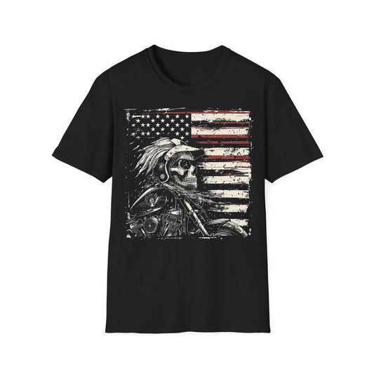 Patriotic Skull Vintage Design Motorcycle T Shirt