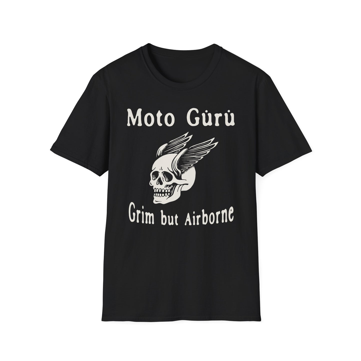 Grim But Airborne Skull Punk Vintage Design Motorcycle T-Shirt