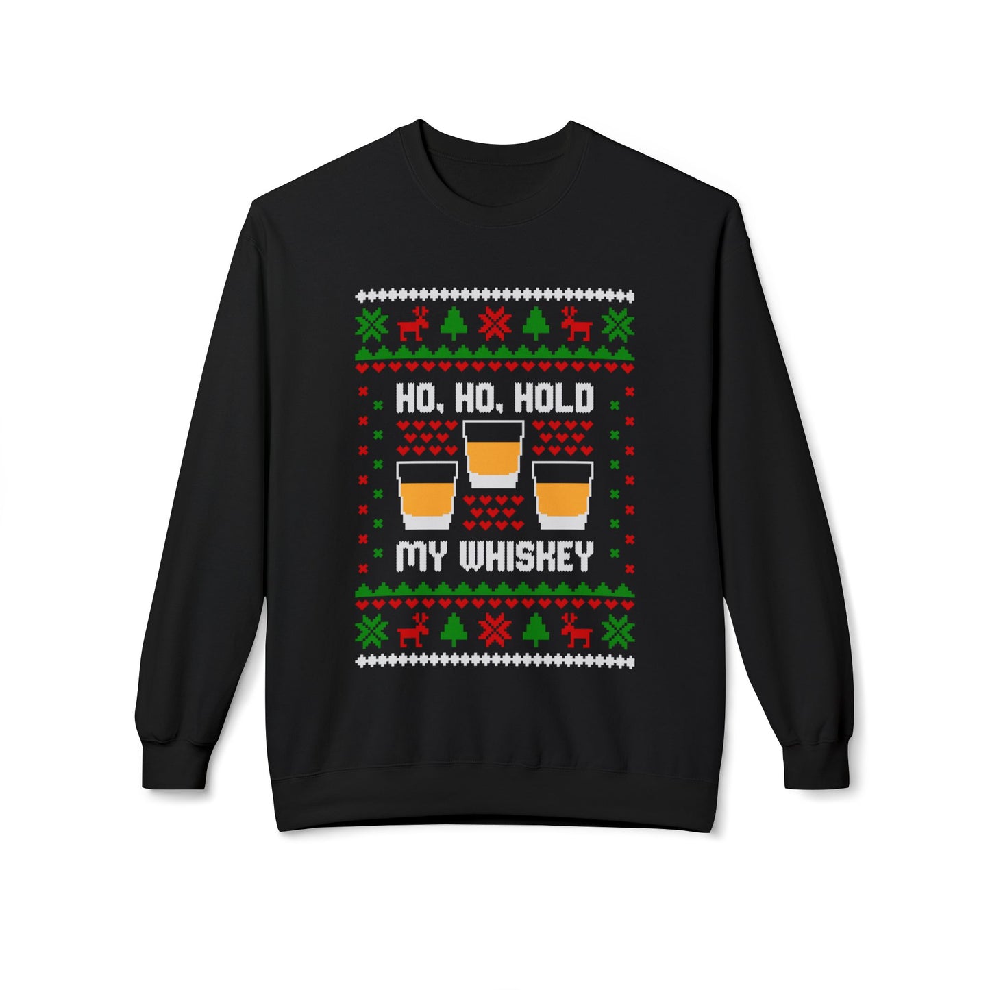 Ho Ho Hold My Whiskey Sweatshirt | Funny Christmas Whiskey Ugly Sweater Design