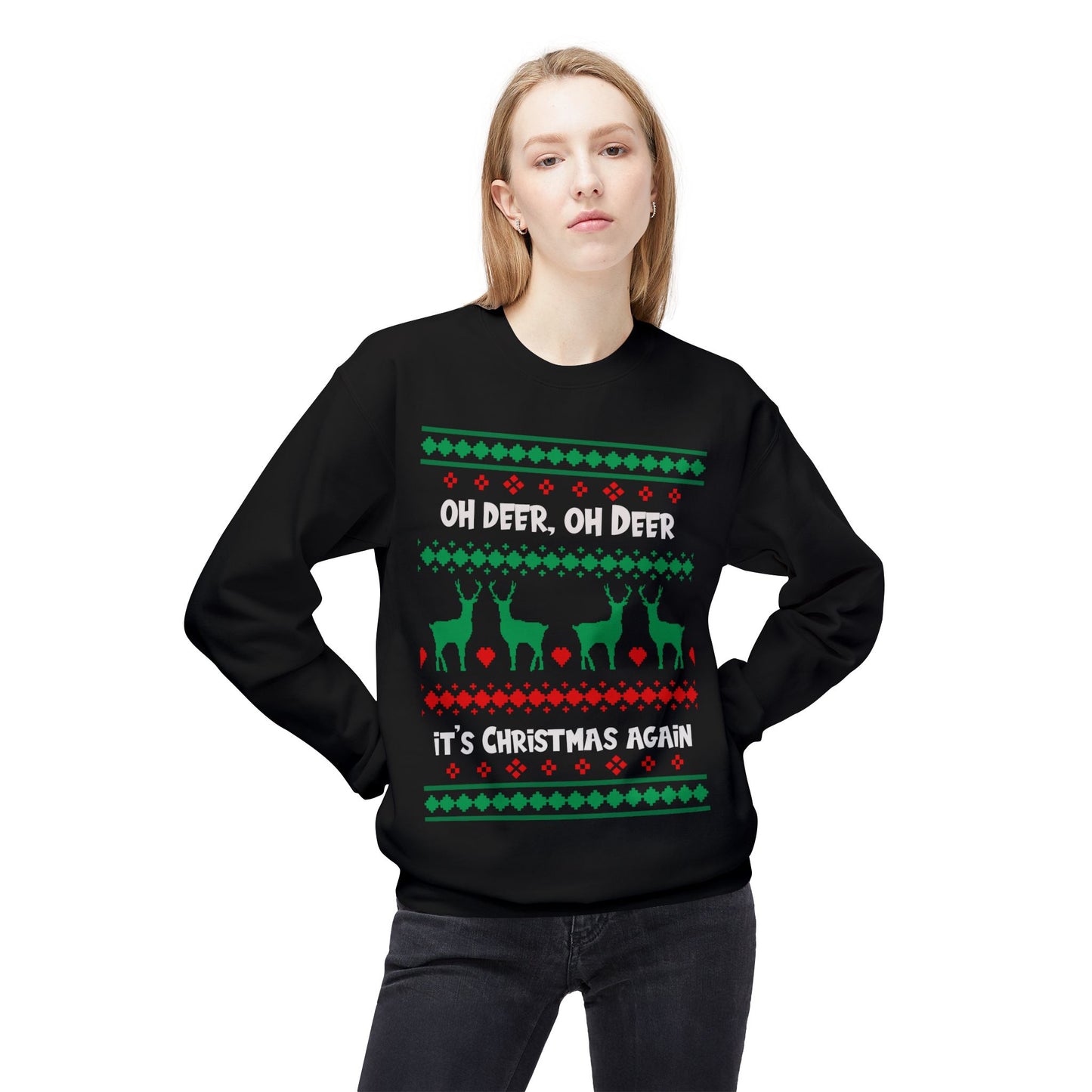 Oh My Deer It's Christmas Again Crewneck Sweatshirt | Reindeer Holiday Sweater Design