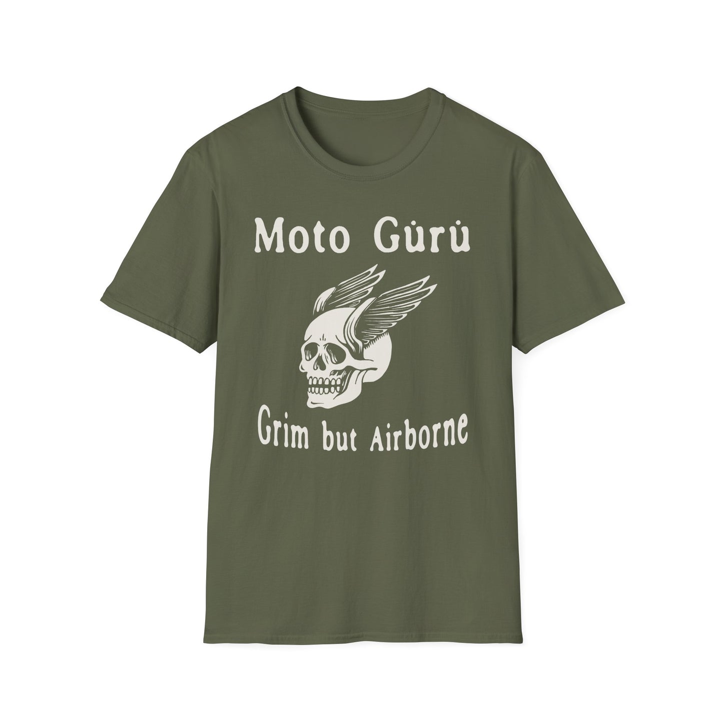 Grim But Airborne Skull Punk Vintage Design Motorcycle T-Shirt