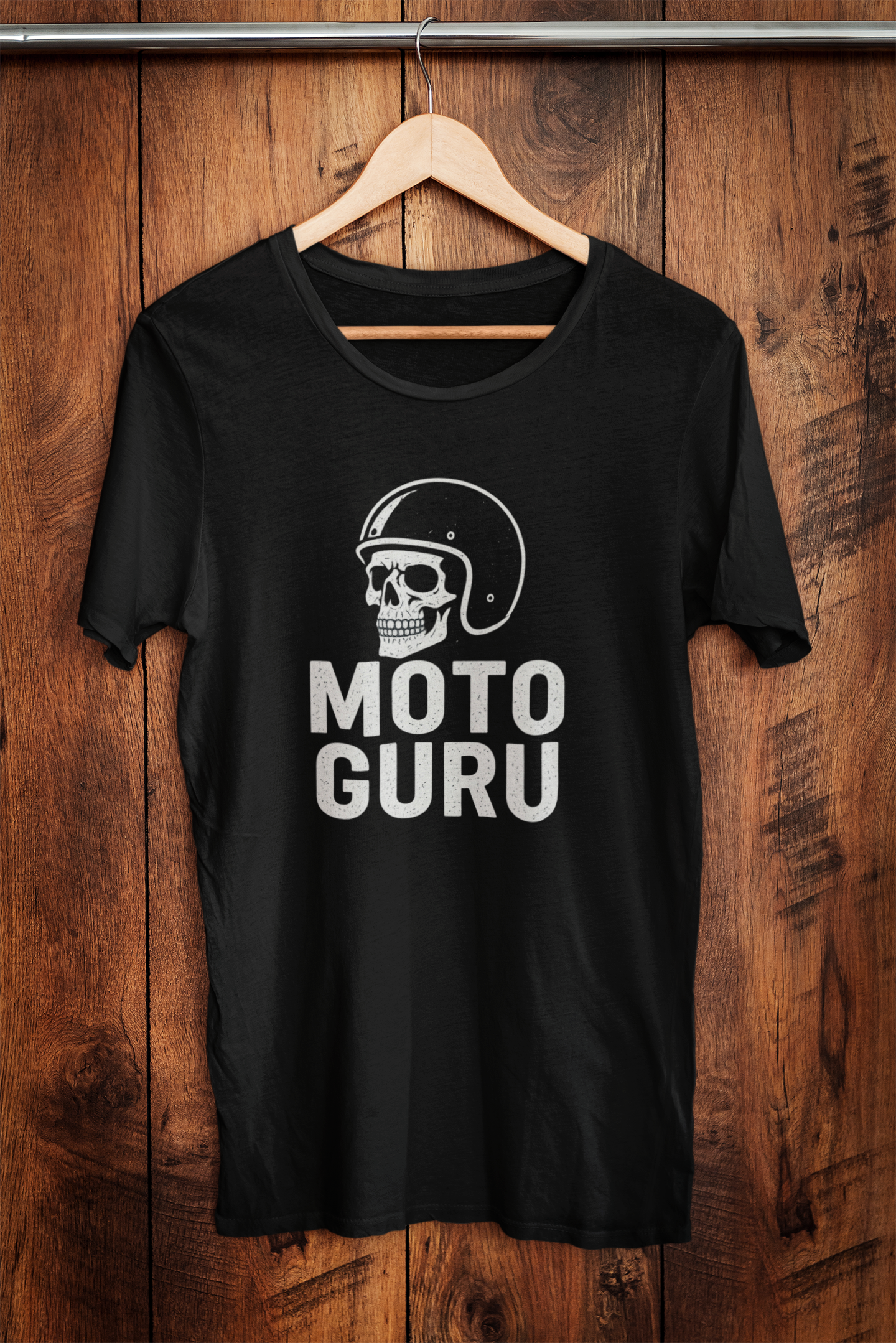 Moto Guru Skull Graphic Vintage Design Motorcycle T-Shirt