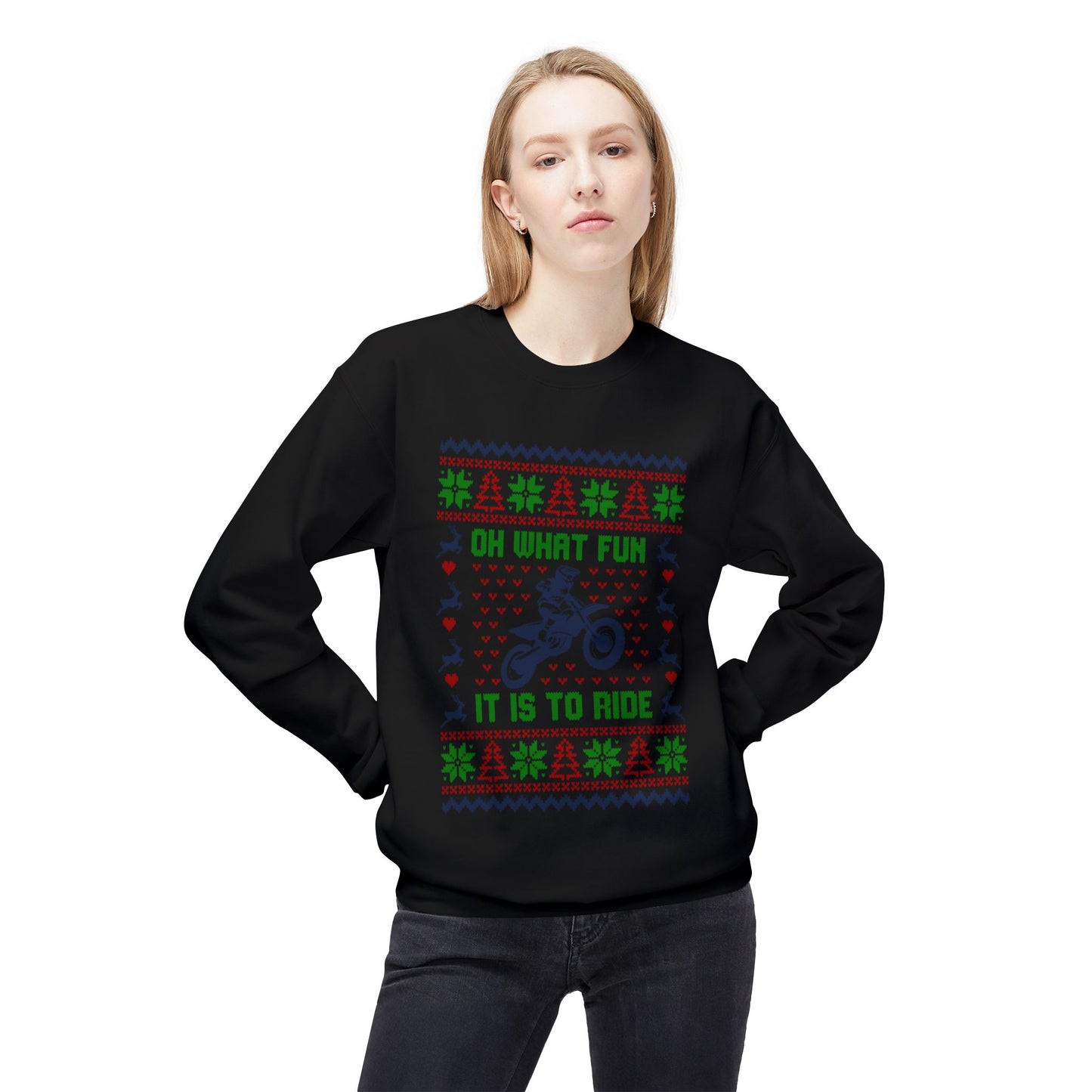 Oh What Fun It Is To Ride Motorcycle Sweatshirt | Ugly Christmas Sweater Style