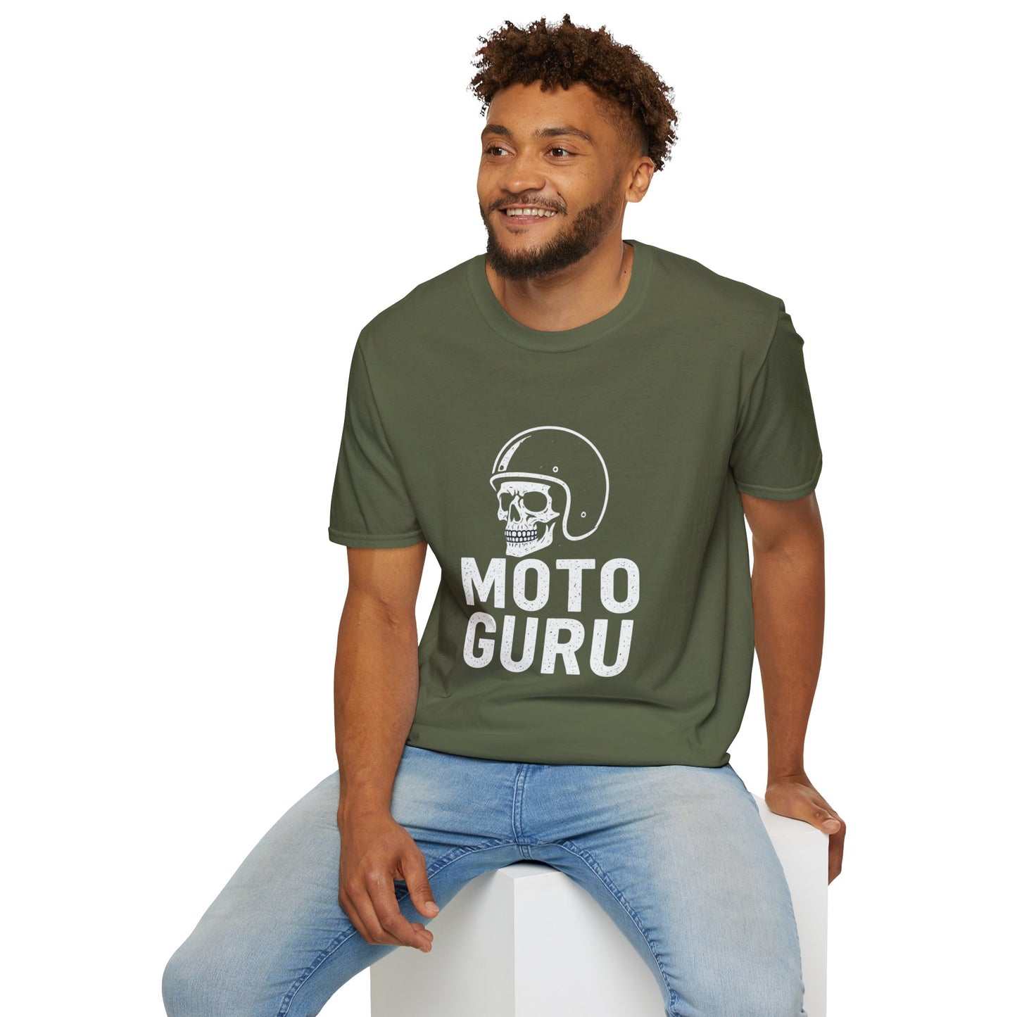 Moto Guru Skull Graphic Vintage Design Motorcycle T-Shirt