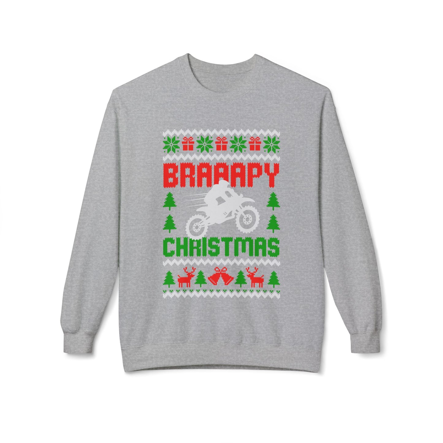 Braaapy Christmas Crewneck Sweatshirt | Dirt Bike Holiday Sweater Design