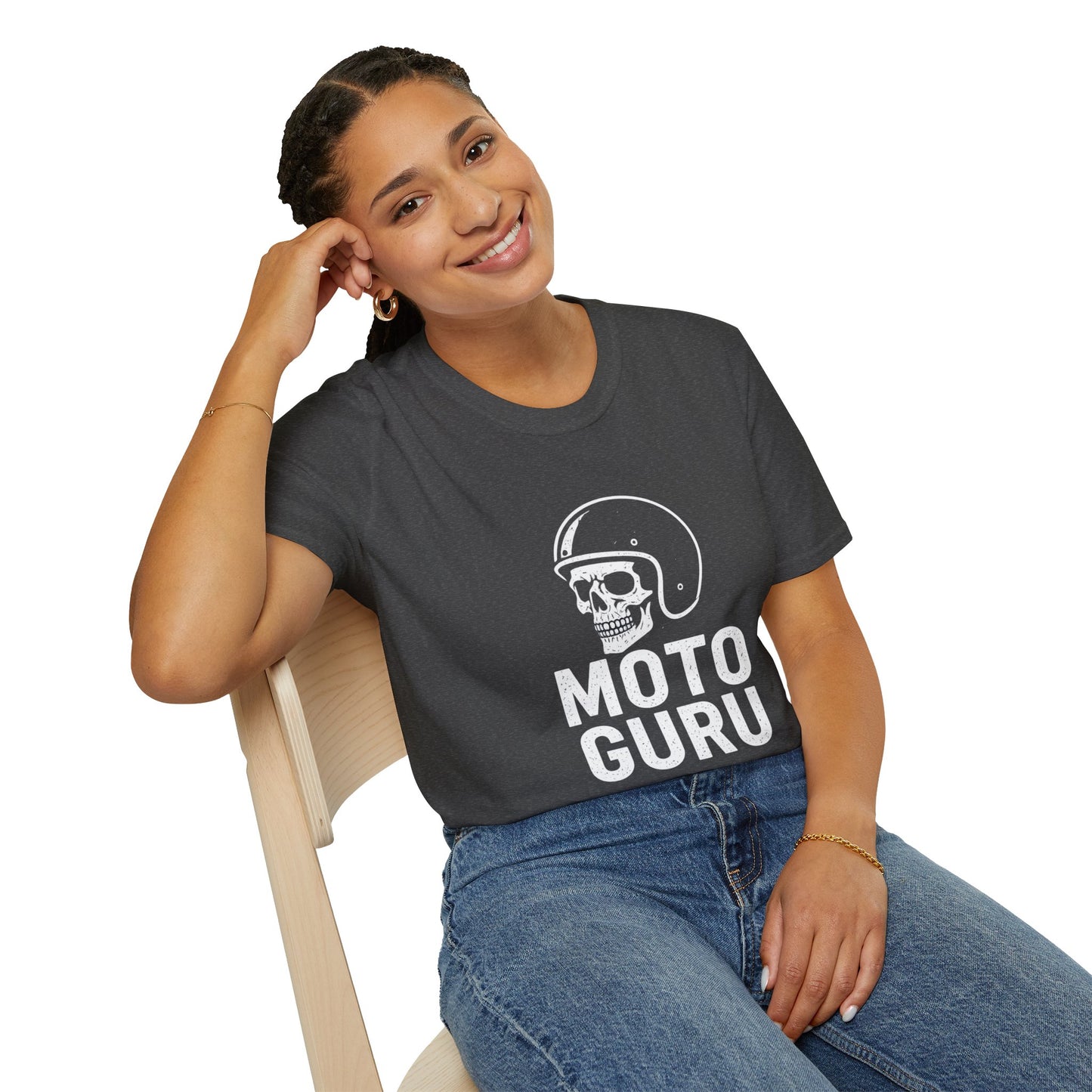 Moto Guru Skull Graphic Vintage Design Motorcycle T-Shirt
